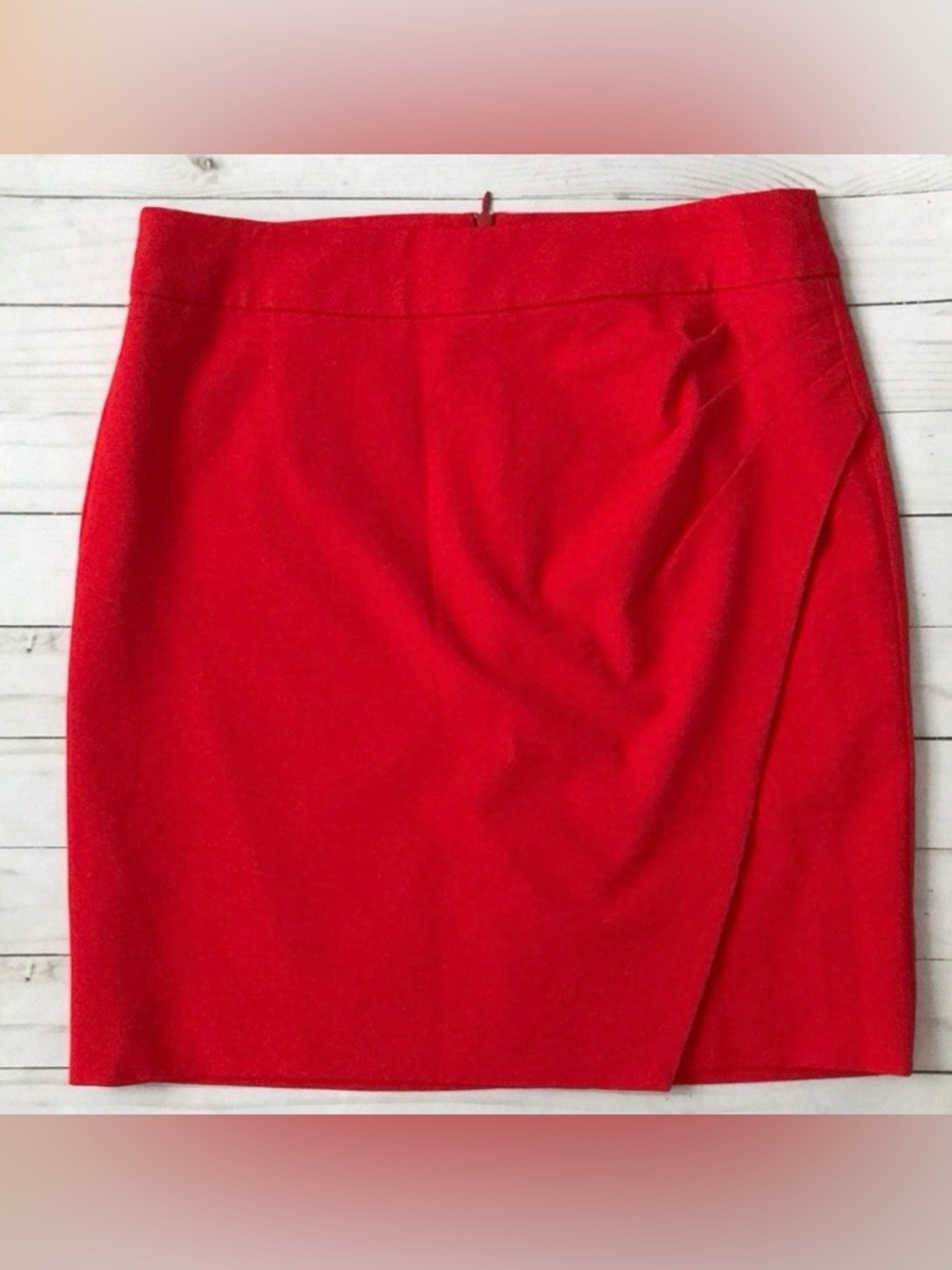 Trina Turk red skirt faux wrap side gathers flattering EUC 4